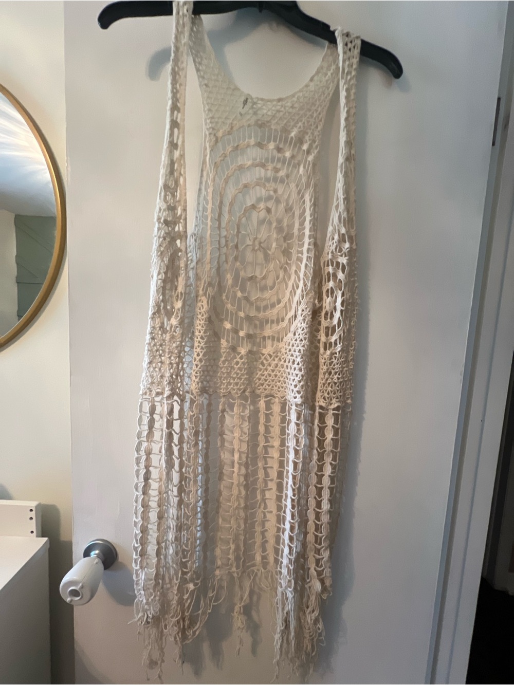 India Boutique Cream Crochet Fringe Maxi coverup